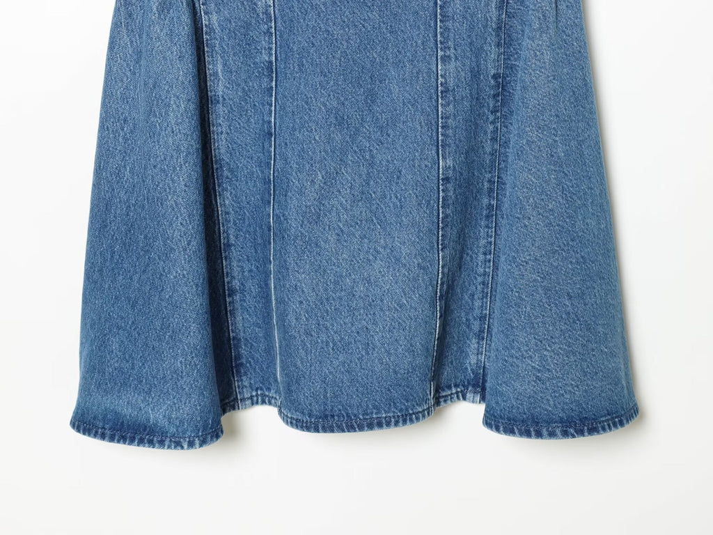 Women's flared skirt hem backless denim dress