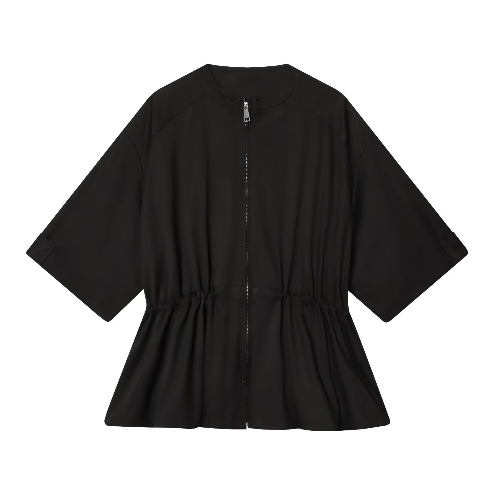 Women's O-Neck zipper short sleeved puffy Coat