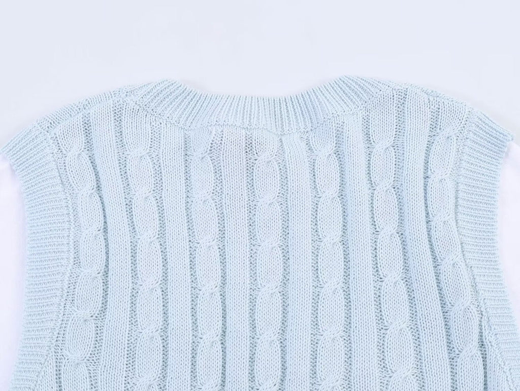 Women's contrasting fake two-piece knitted sweater