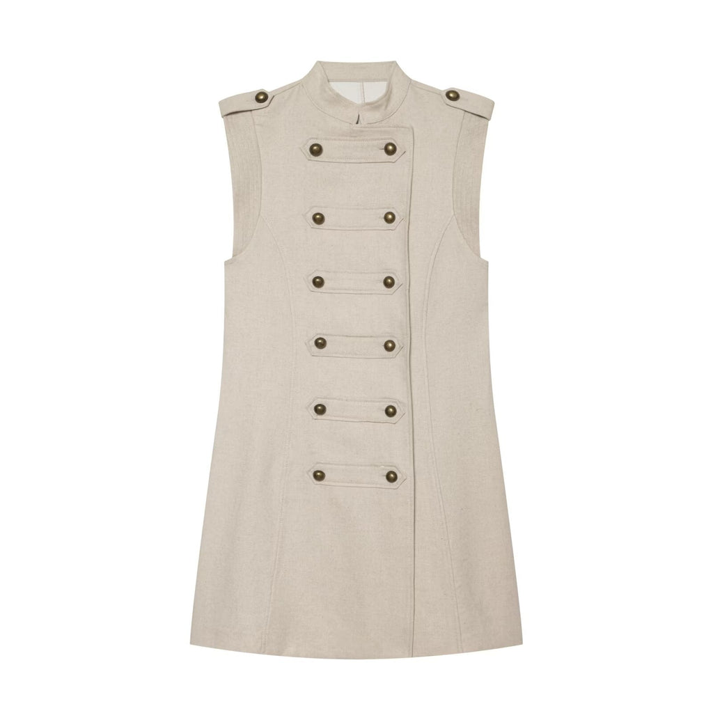 Women's rope knot buckle linen blended mini dress