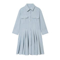 Women's long sleeved pleated shirt style dress