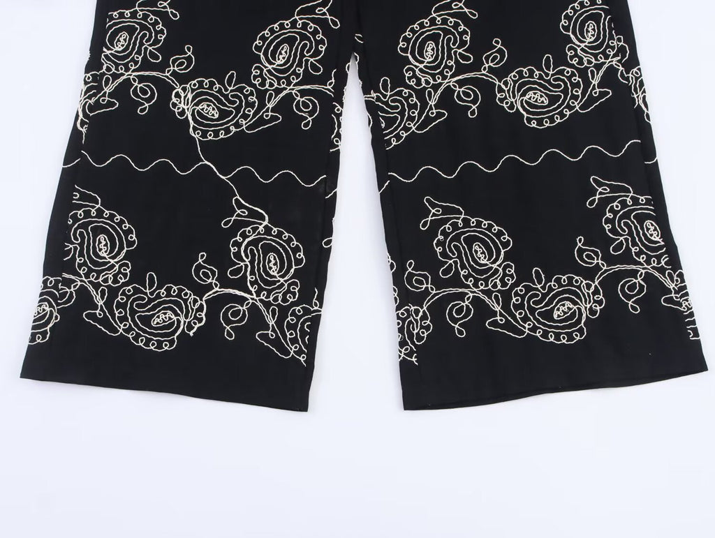 Women's casual embroidered wide leg pants