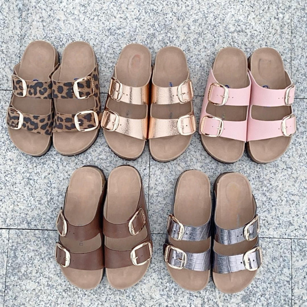 Women's New Fashion Joker Casual Double Buckle Design Thick Soled Slippers