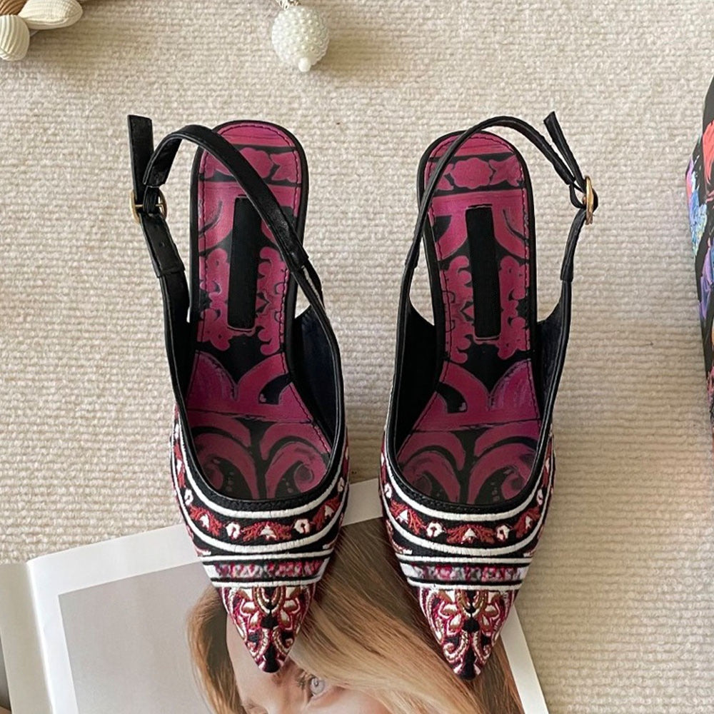 Women's new embroidered graffiti pointed high-heeled sandals