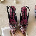 Women's new embroidered graffiti pointed high-heeled sandals