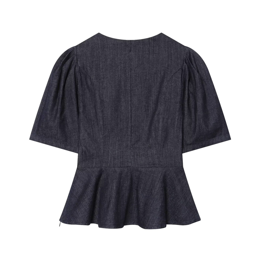 Women's short skirt style hem V-neck top
