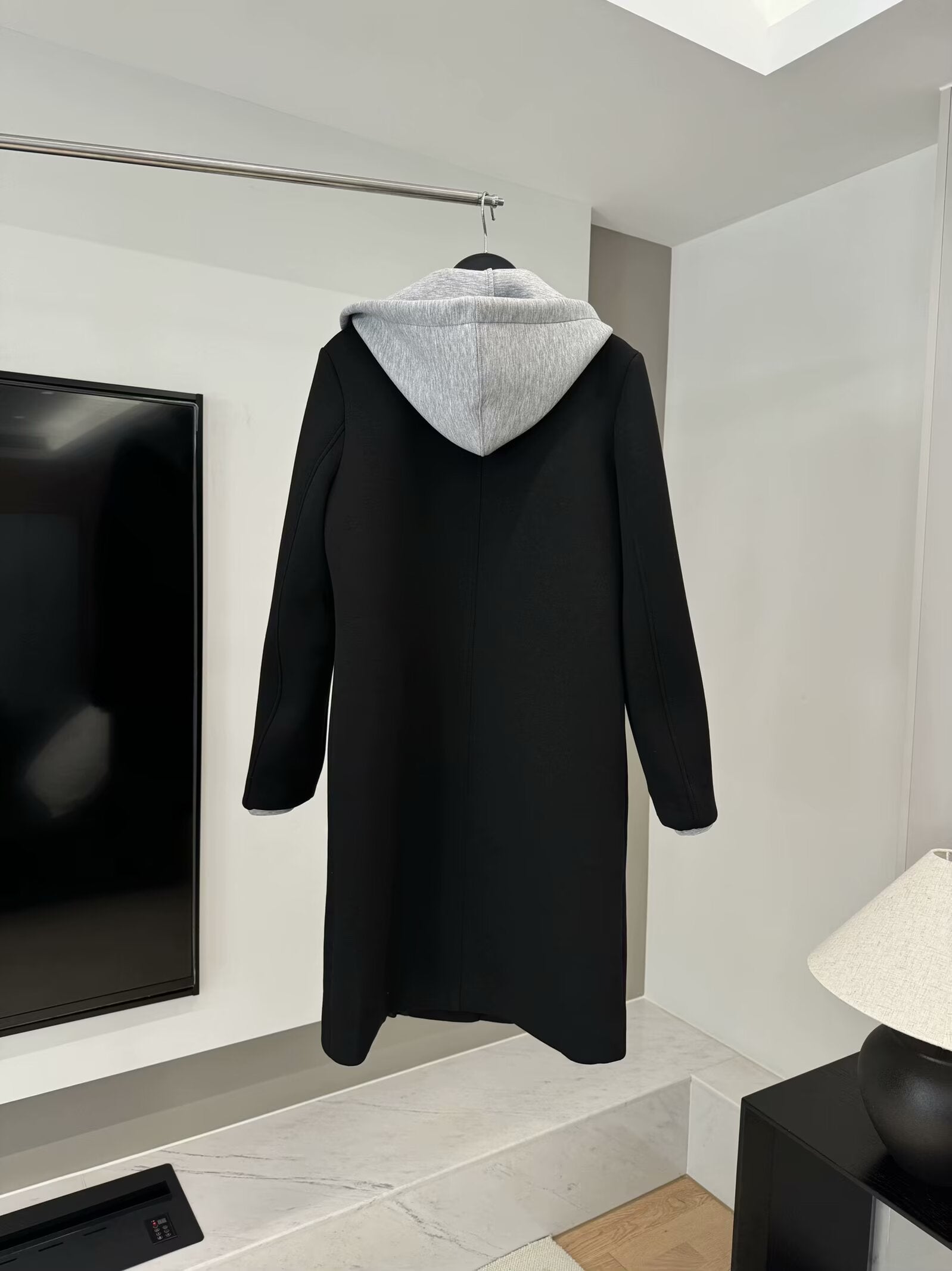 Women's loose long style detachable hooded patchwork coat