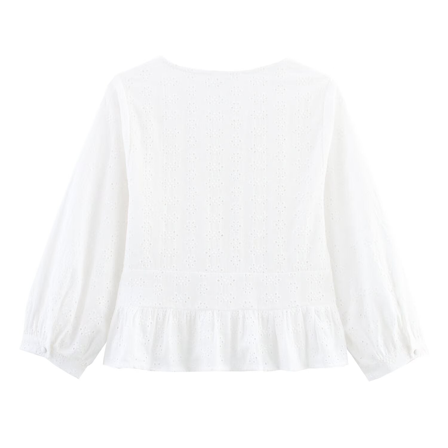 Women's hollowed out embroidered V-neck shirt