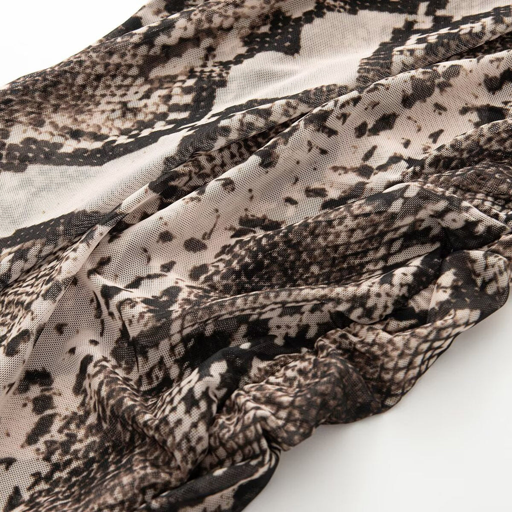 Women's animal print mesh Midi dress