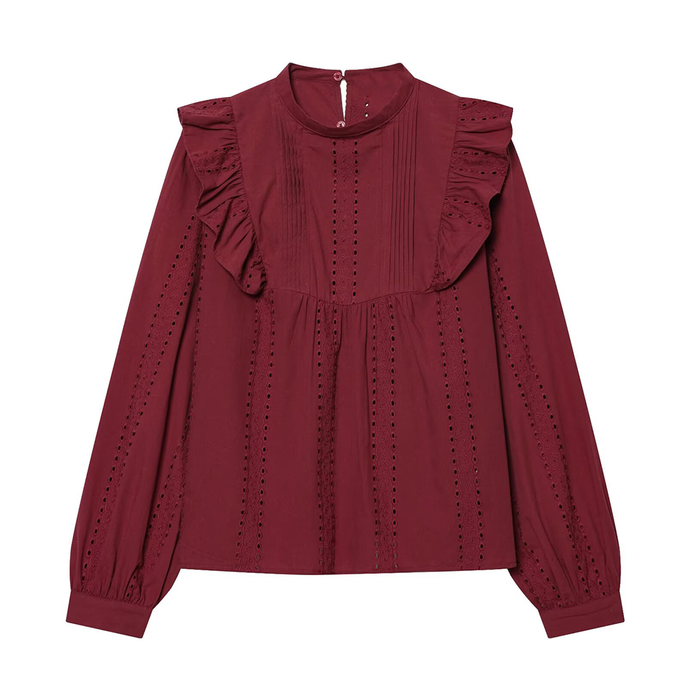 Women's casual hollowed out embroidered shirt