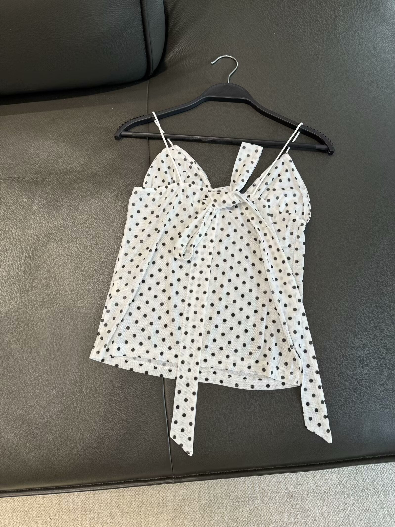 Women's 2025 new fashion scarf decoration polka dot printed top