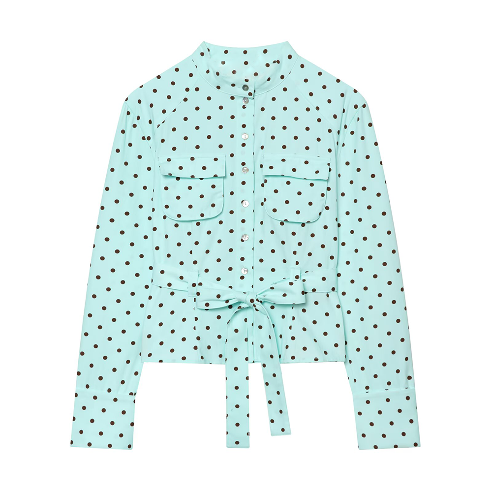 suit Women's 2 pieces polka dot pocket mini shorts+shirt style Coat