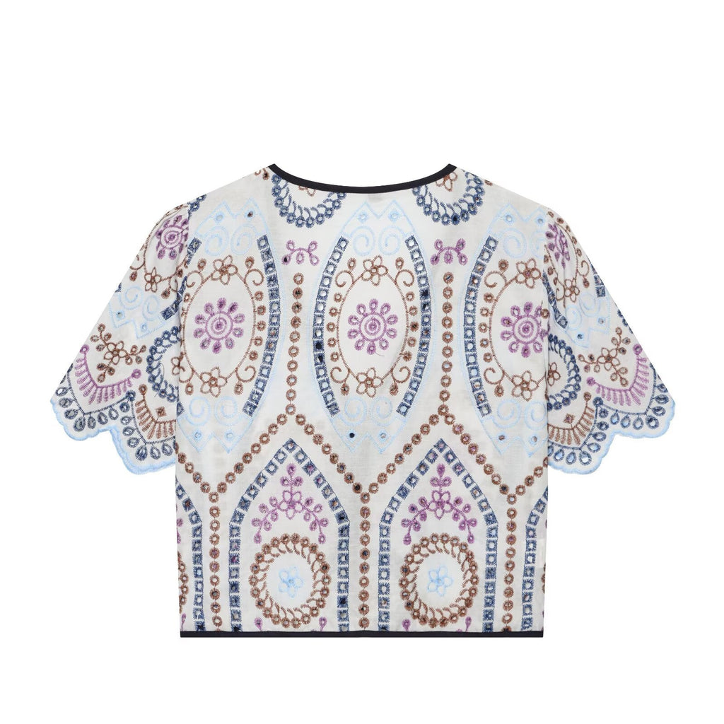 Women's hollowed out embroidered short top