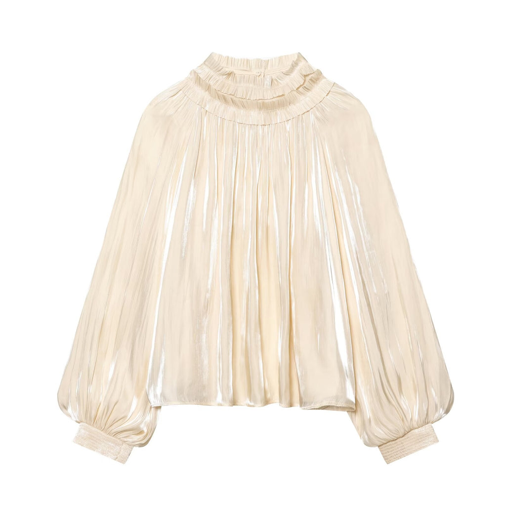 Women's casual shiny satin textured shirt