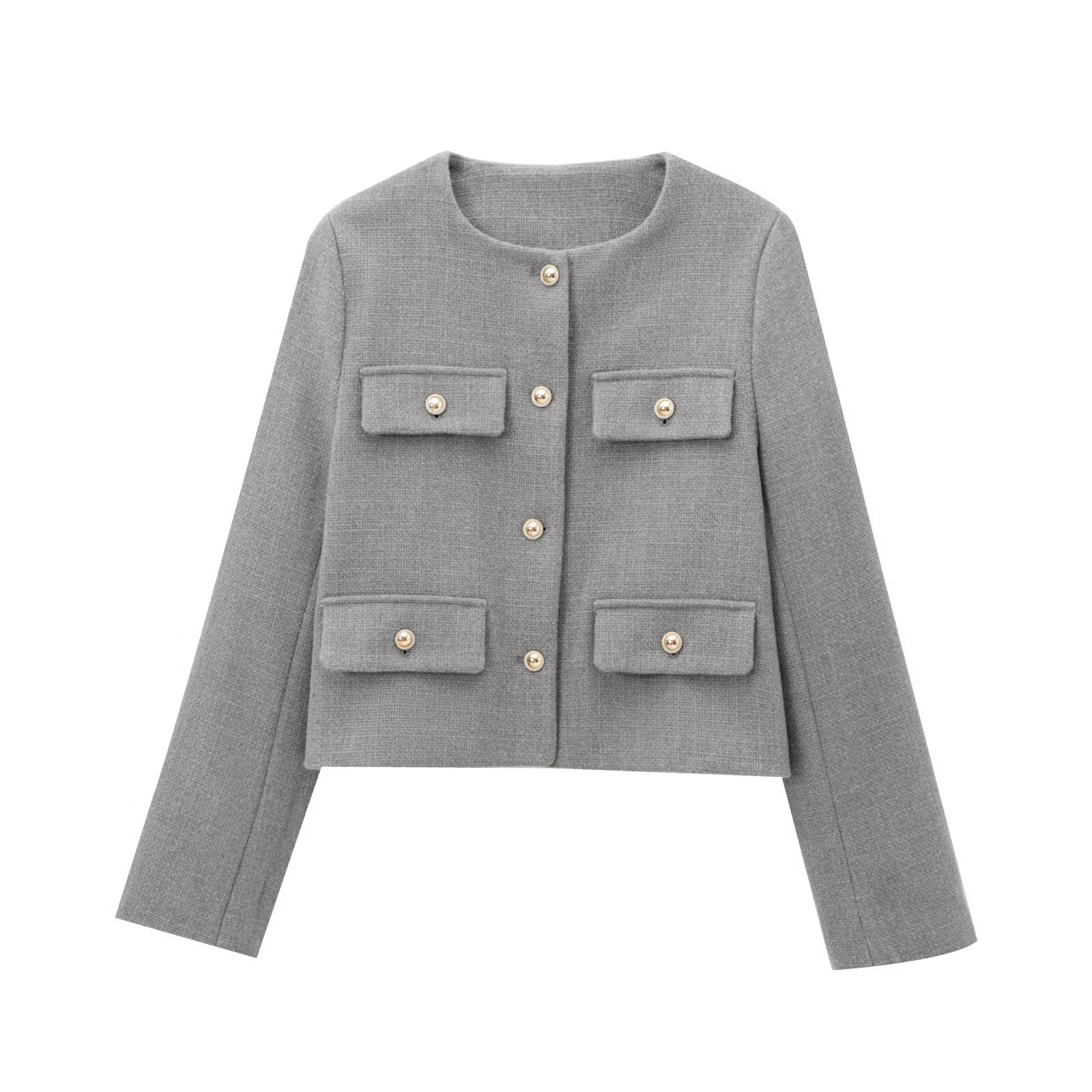 Women's new flip cover decoration short O Neck Blazer Coat