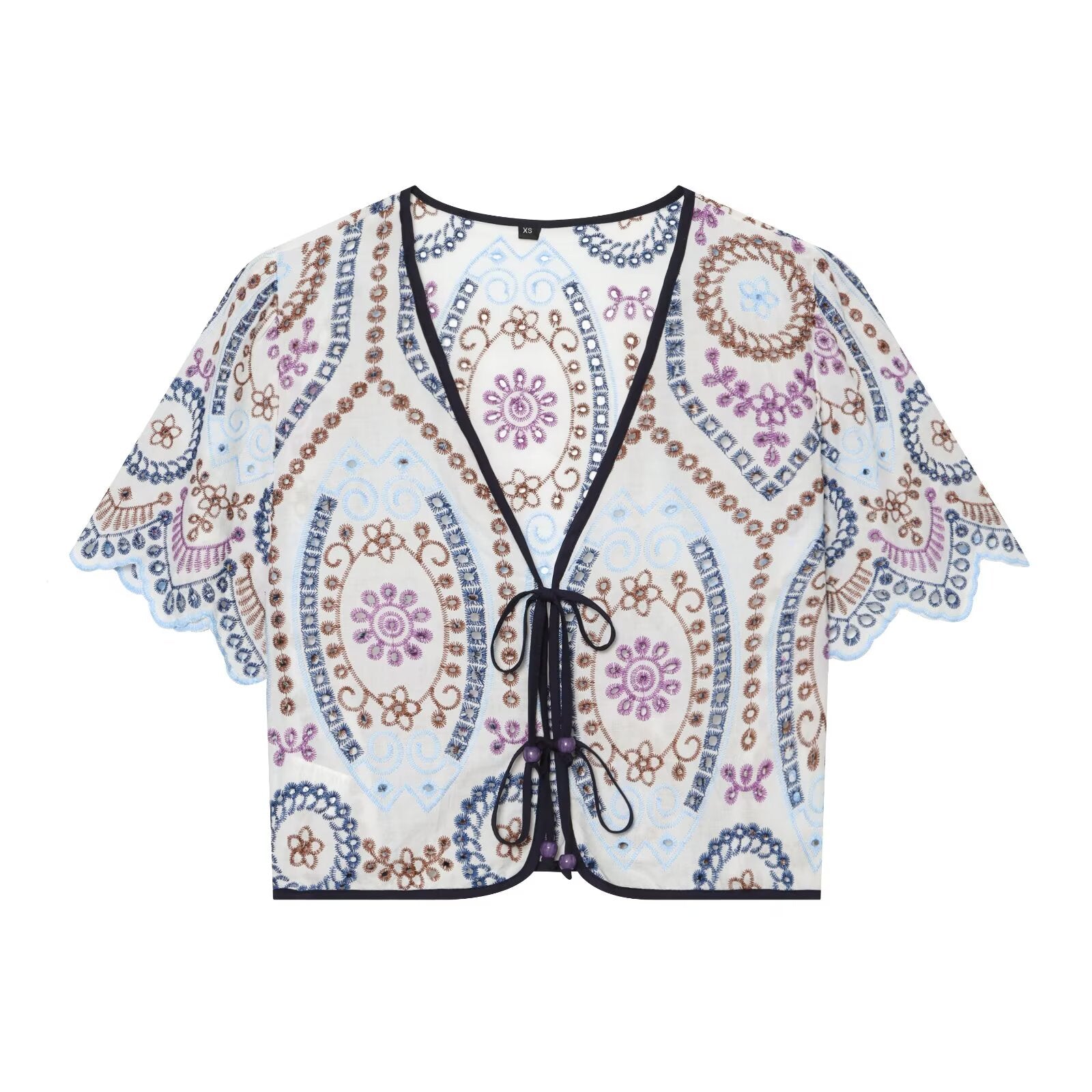 Women's hollowed out embroidered short top