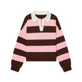 Women's casual striped knitted polo shirt
