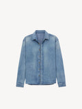 Men and women with the same new casual Joker linen slub sand washed denim long sleeve chic shirt.