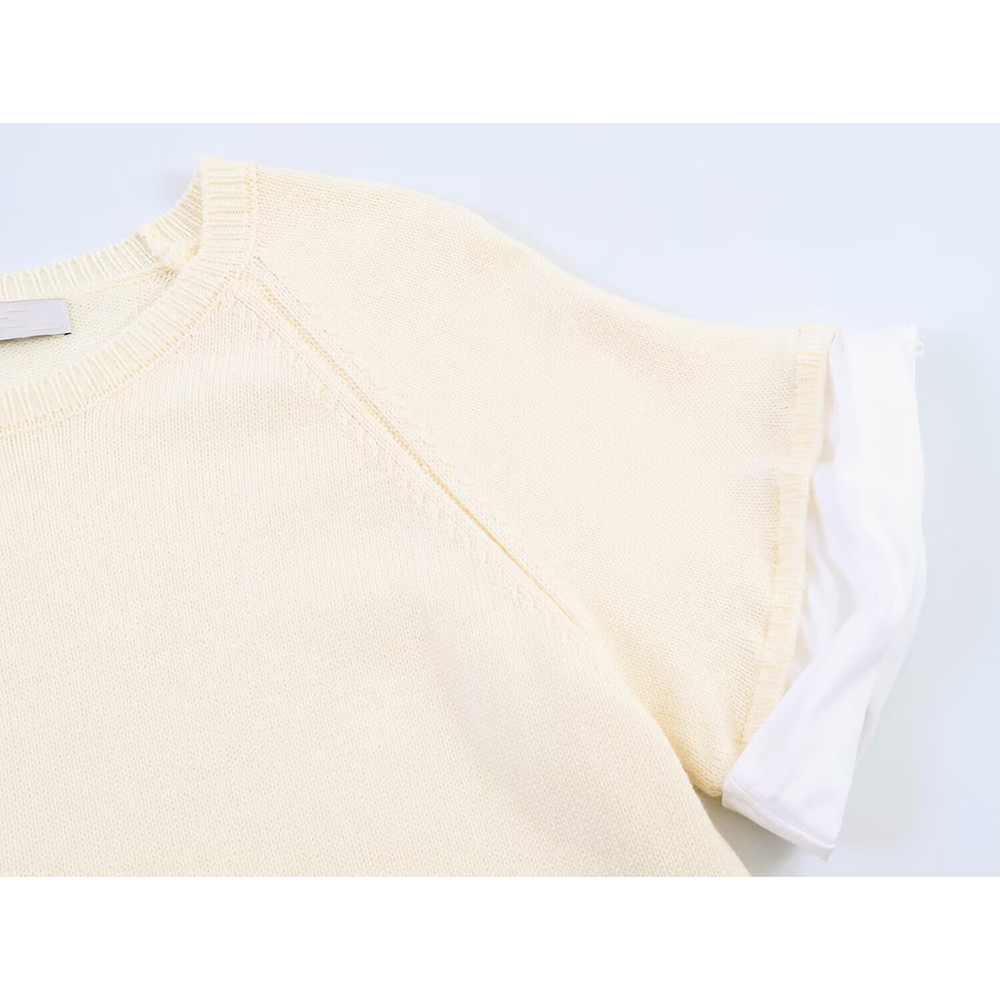 Women's rolled up sleeve patchwork knit sweater
