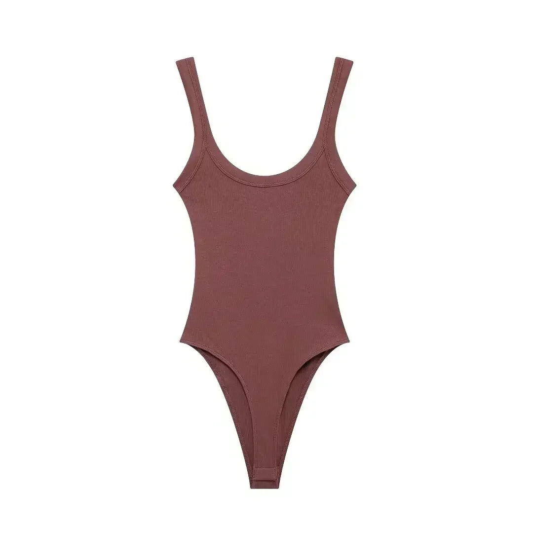 Women's 2026 New Fashion Multi Color Elastic Tight Backless Ribbed jumpsuit Retro Wide Straps Women's Short jumpsuit Mujer