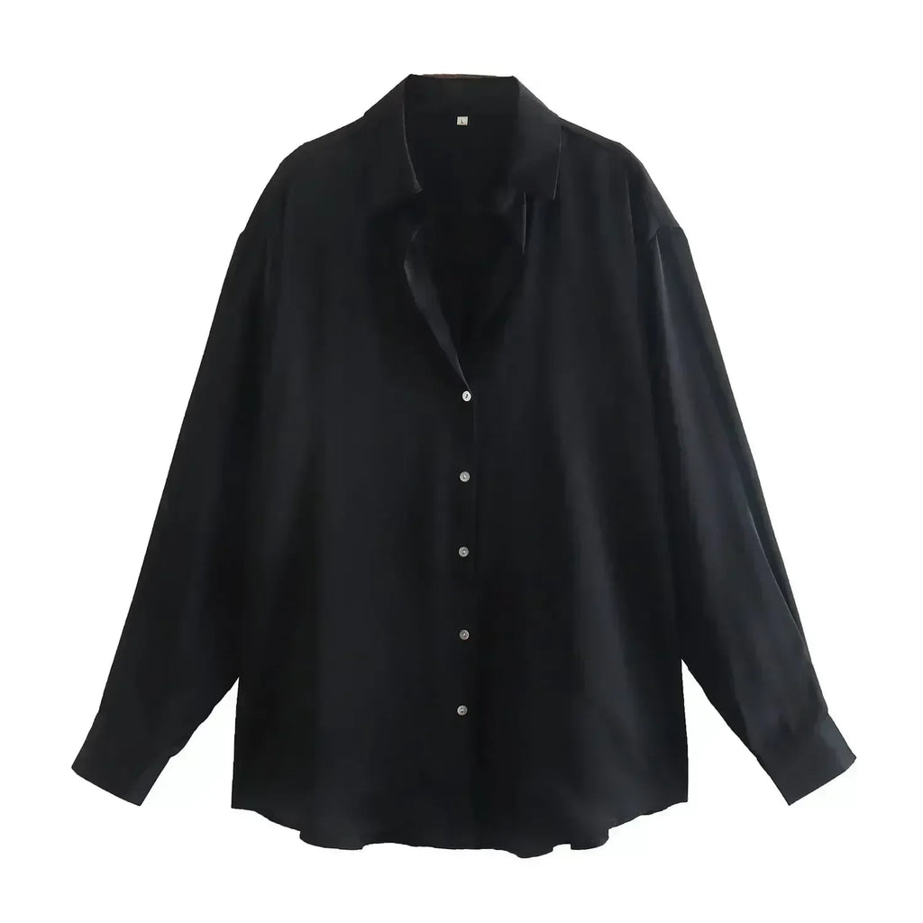 Women 2026 New Fashion Flowy Satin Loose Shirts Blouses Vintage Long Sleeve Button-up Female Shirts Chic Tops