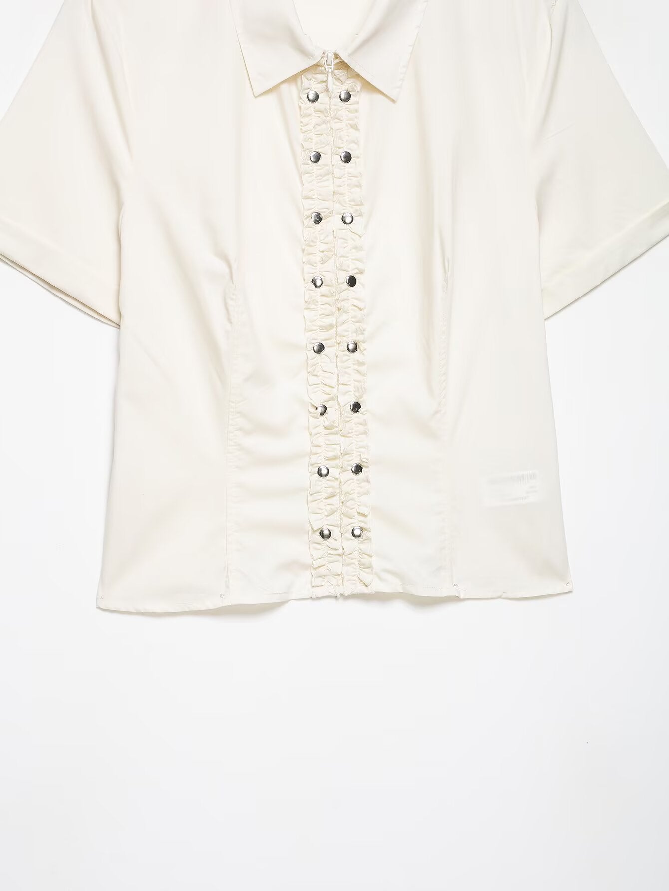 suit Women's 2 pieces Rivet Stacked Decorative Poplin Shirt+Skirts