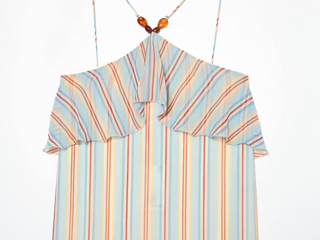 Women's Ruffle edge hanging collar MIDI dress