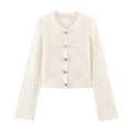Women's short jacquard cotton knitted cardigan
