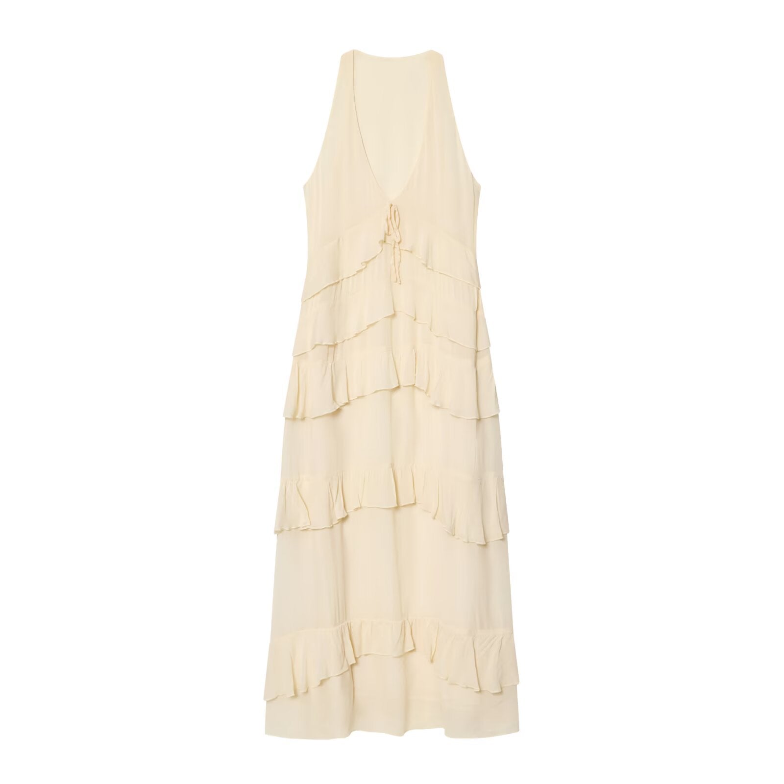 Women's layered decorative V-neck MIDI dress