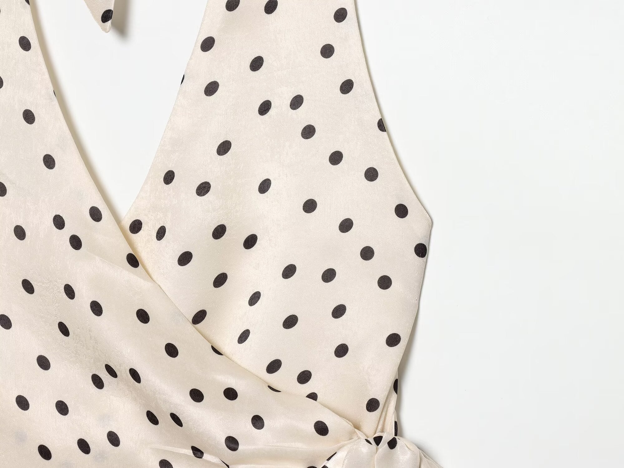 Women's satin textured polka dot halter neck dress