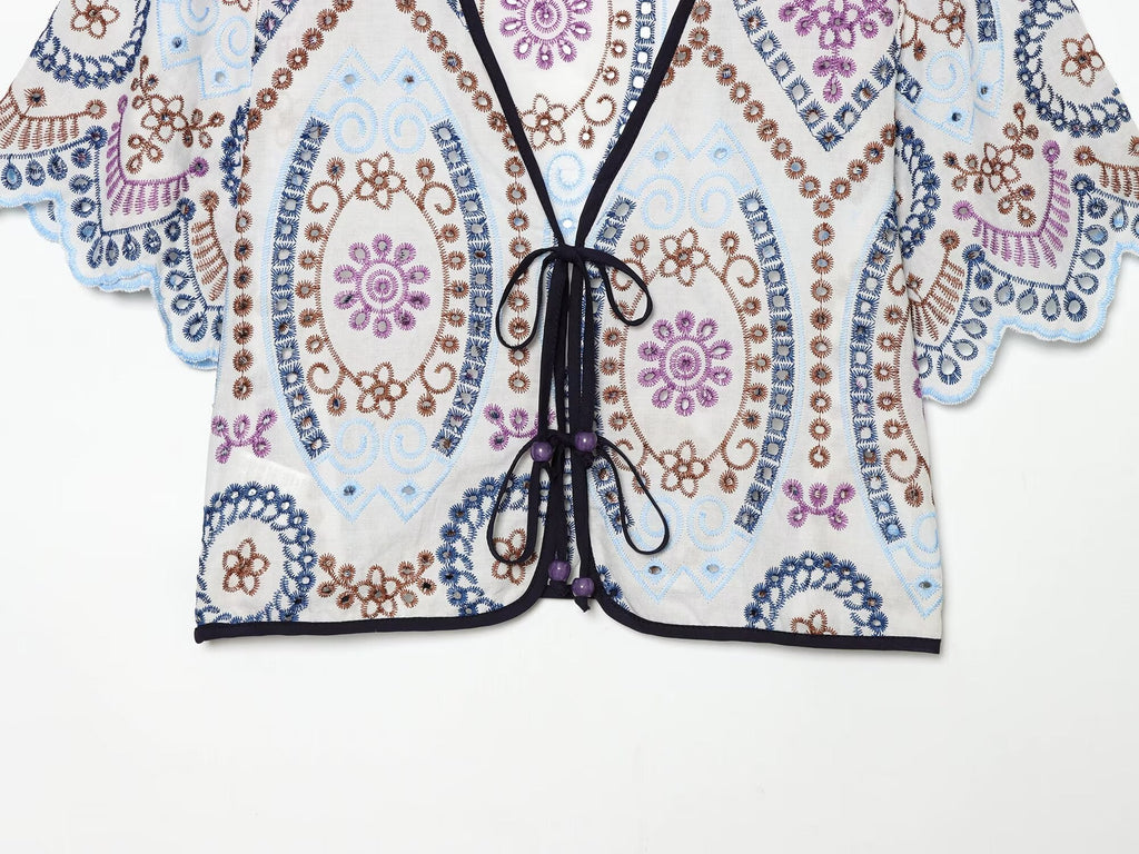 Women's hollowed out embroidered short top