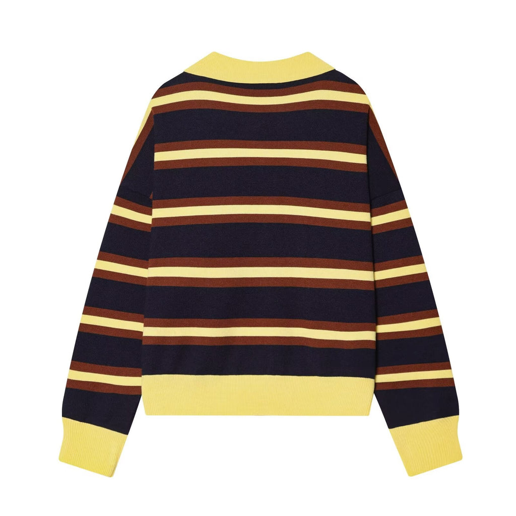 Women's new Lapel striped knitted sweater