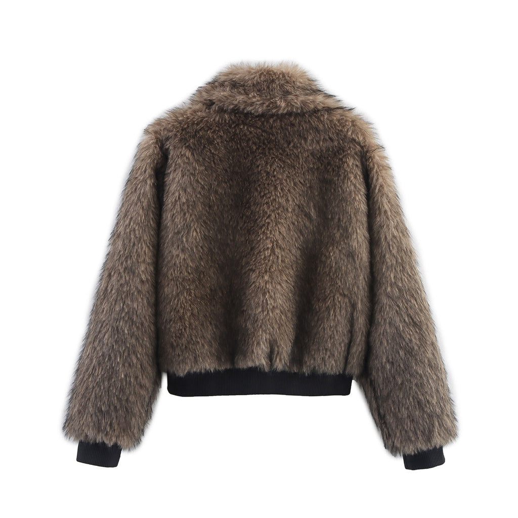 Women's 2025 new fashion contrasting Fur Faux Leather jacket Coat