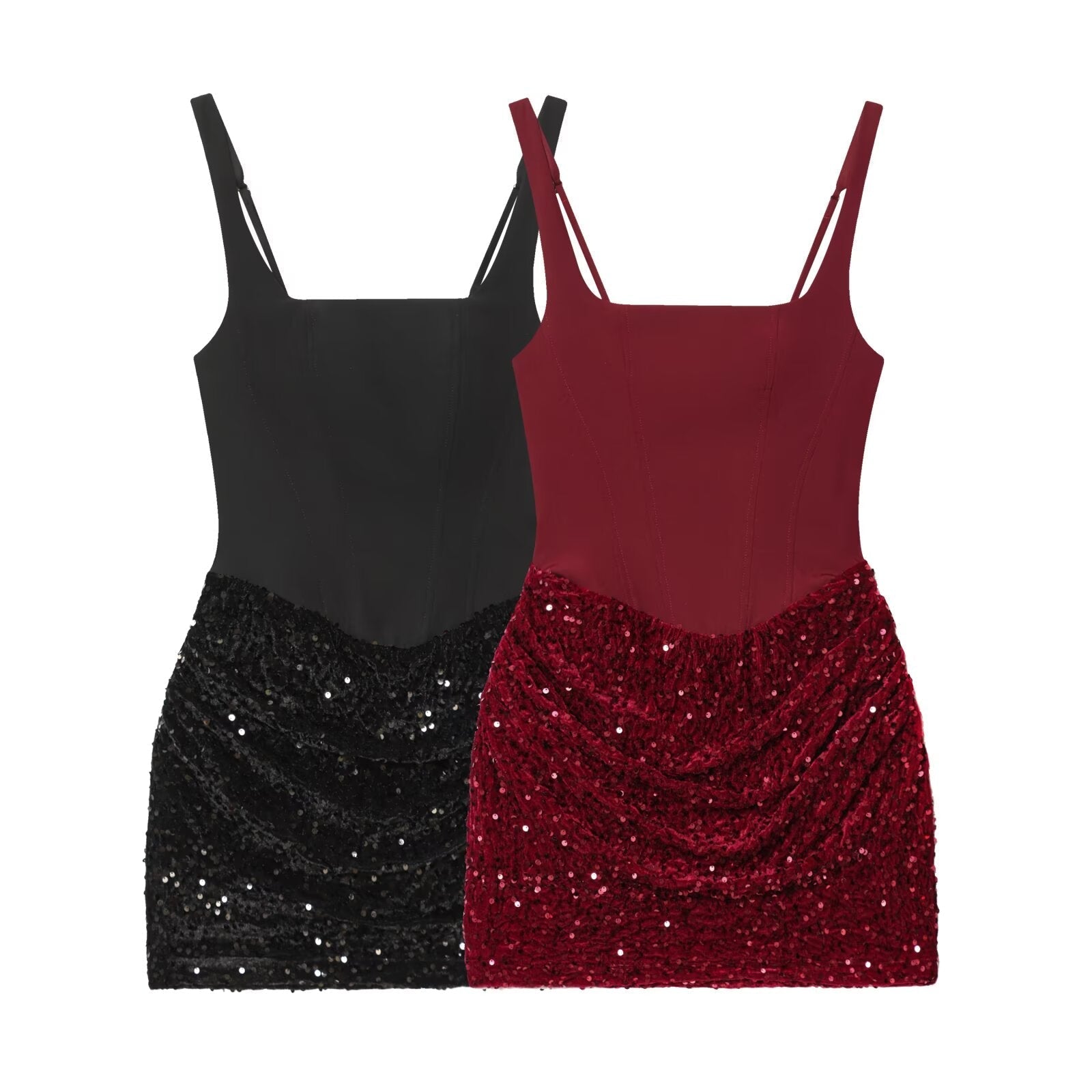 Women's sequin wrapped hip suspender mini dress