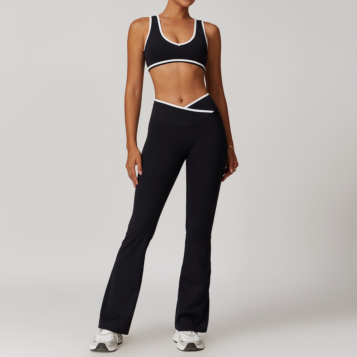 Women's New Cross-waist Sports Suit Female Contrast Backless Tight Nude Yoga Suit Running Fitness Yoga Suit