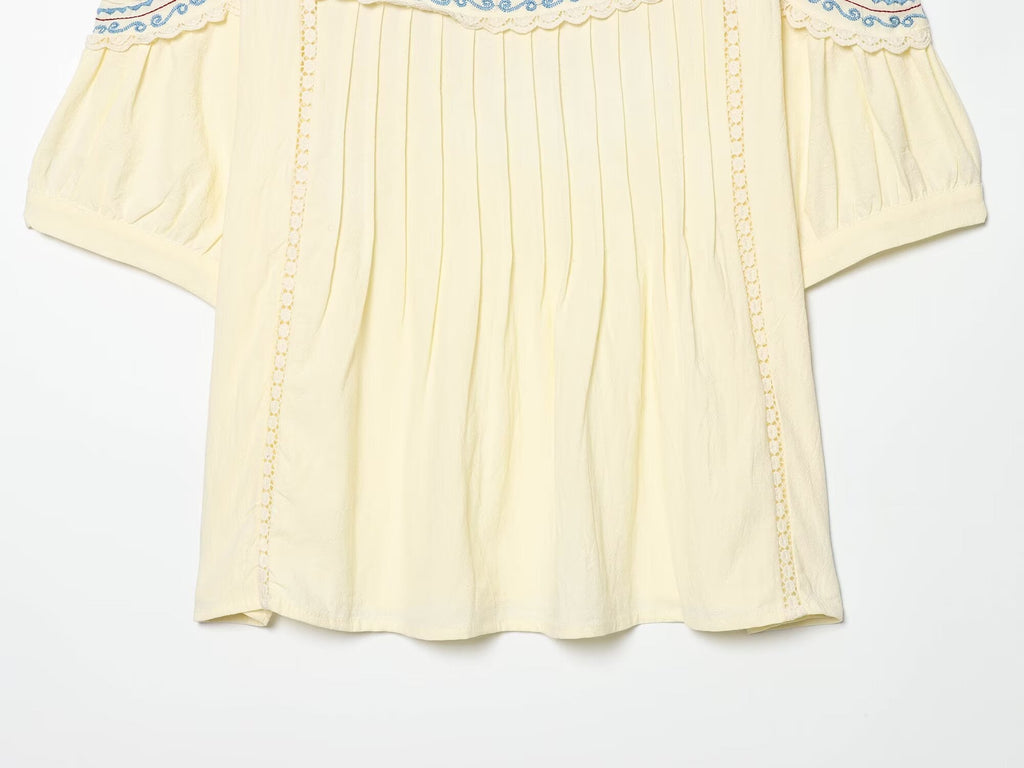suit Women's 2 pieces linen blend embroidered top+Shorts