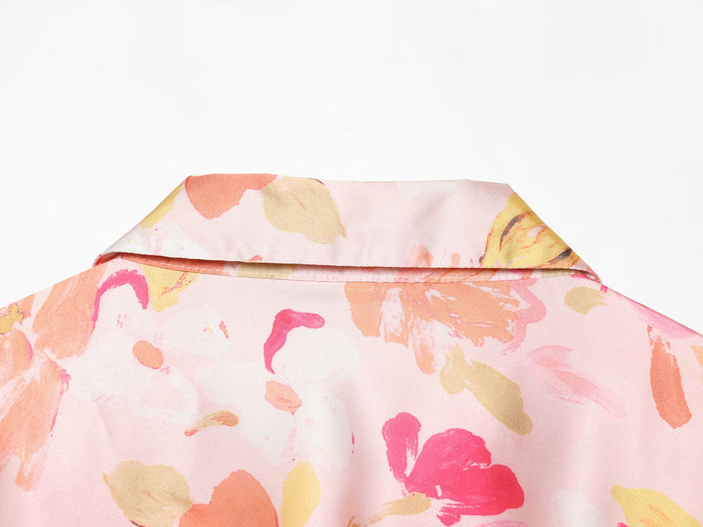 Women's satin textured floral printed shirt