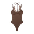 Women's lace patchwork halter neck bodysuit