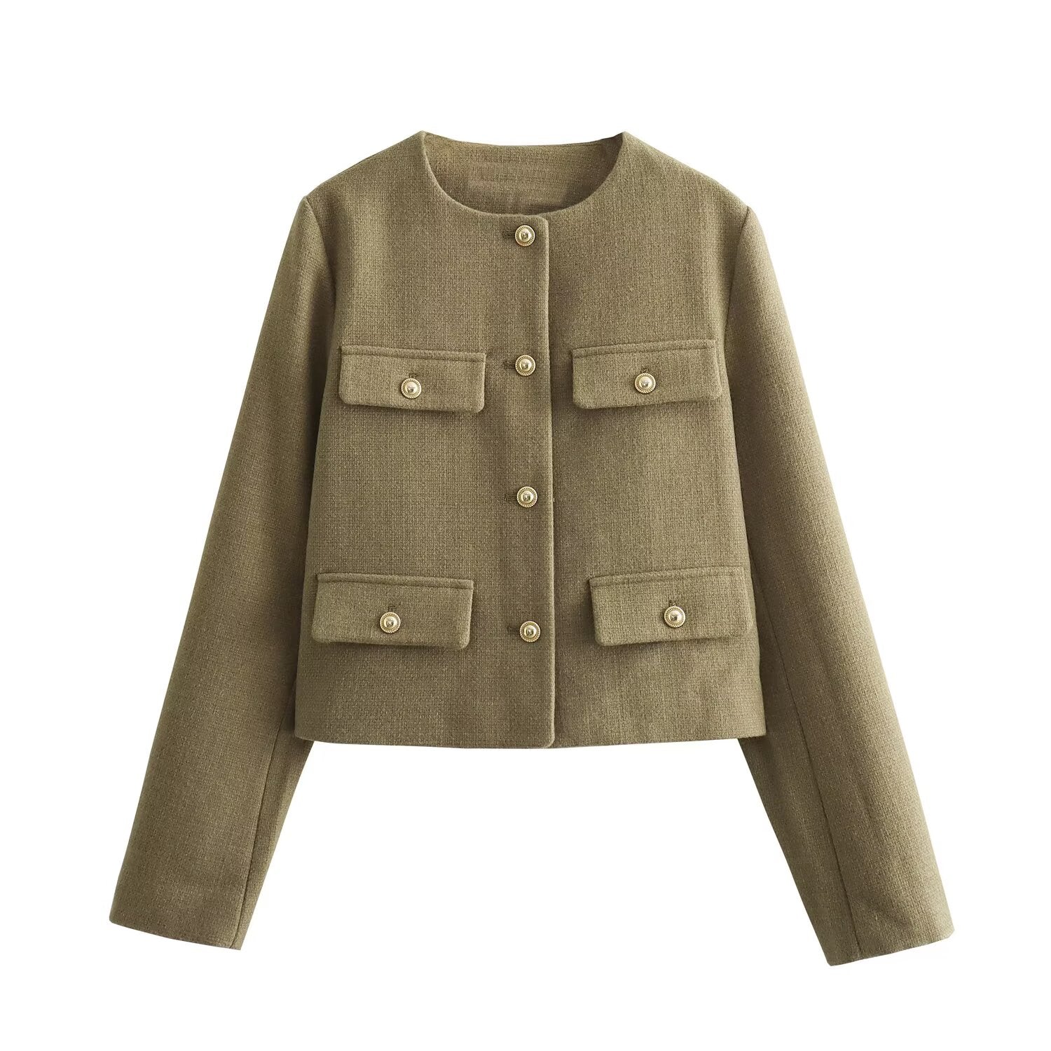 Women's new flip cover decoration short O Neck Blazer Coat