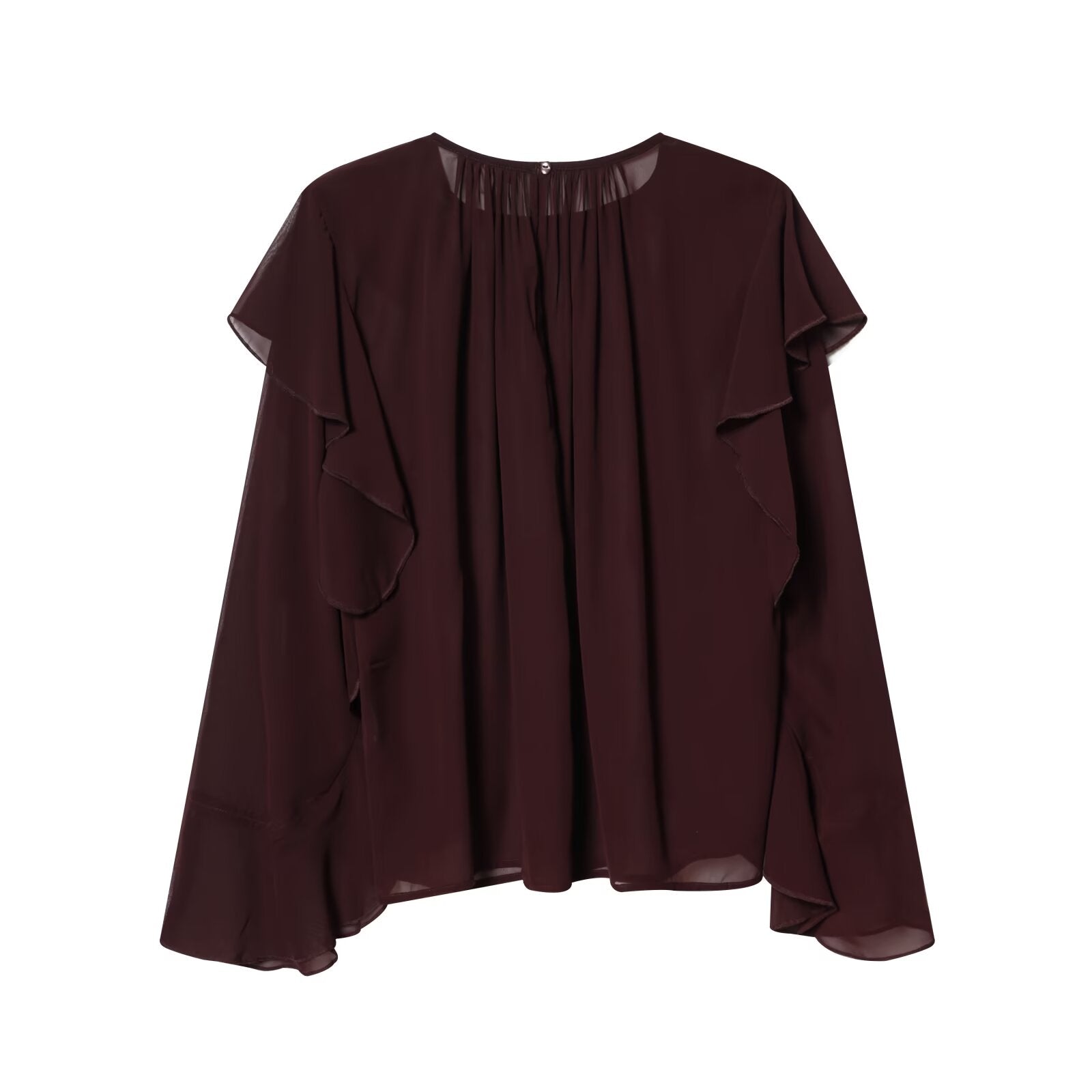 Women's ruffled edge decoration O Neck pleated top