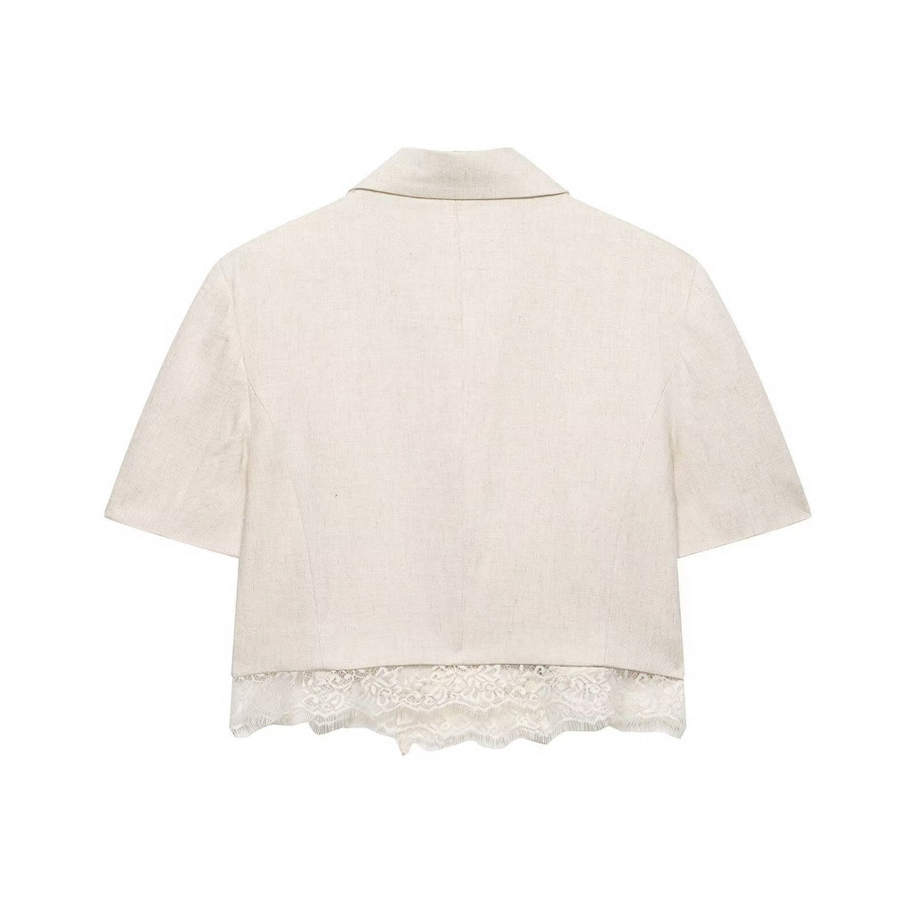 suit Women's 2 pieces lace hem short Blazer Coat+shorts