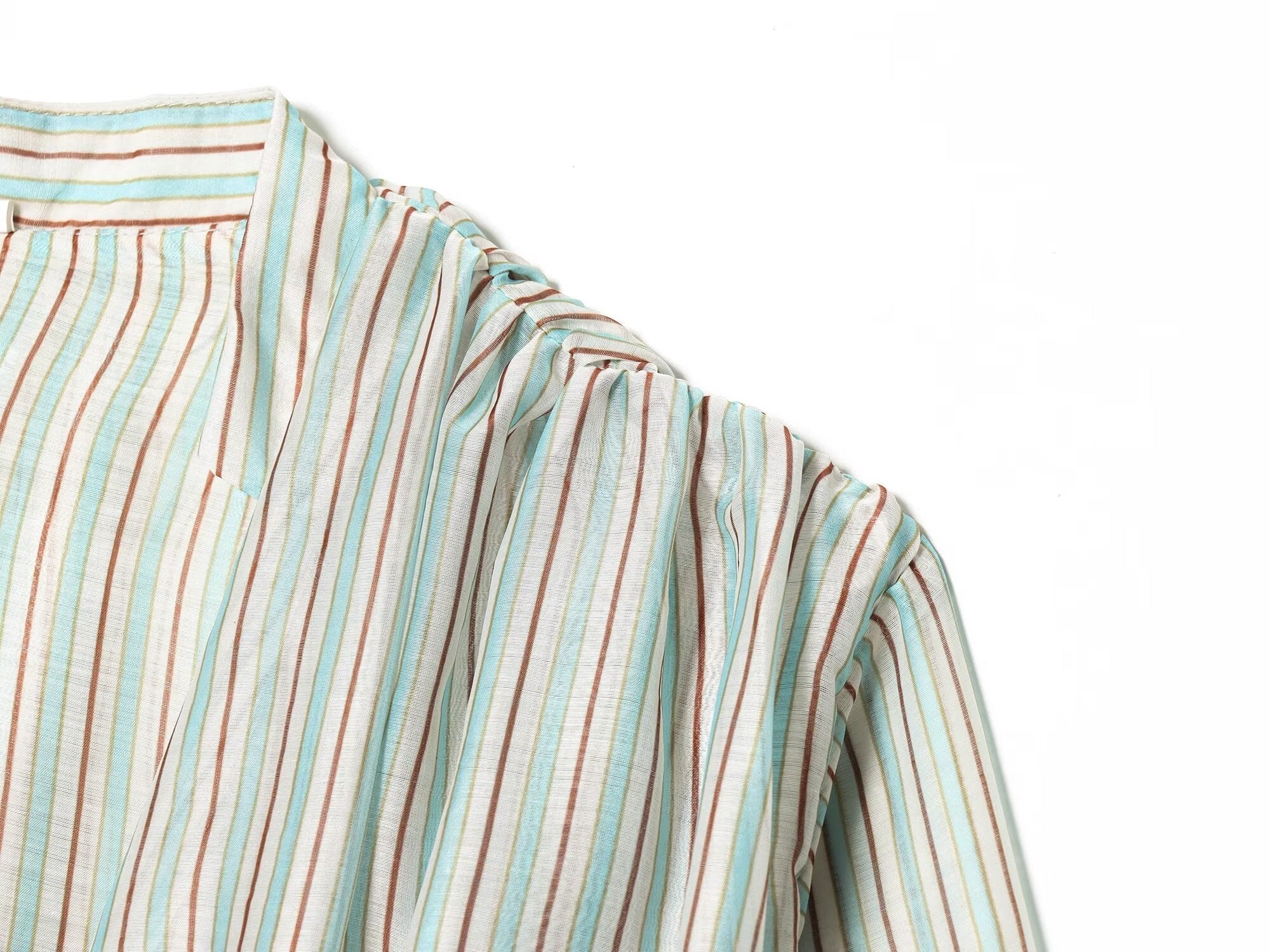 Women's V-neck striped waist cinched shirt