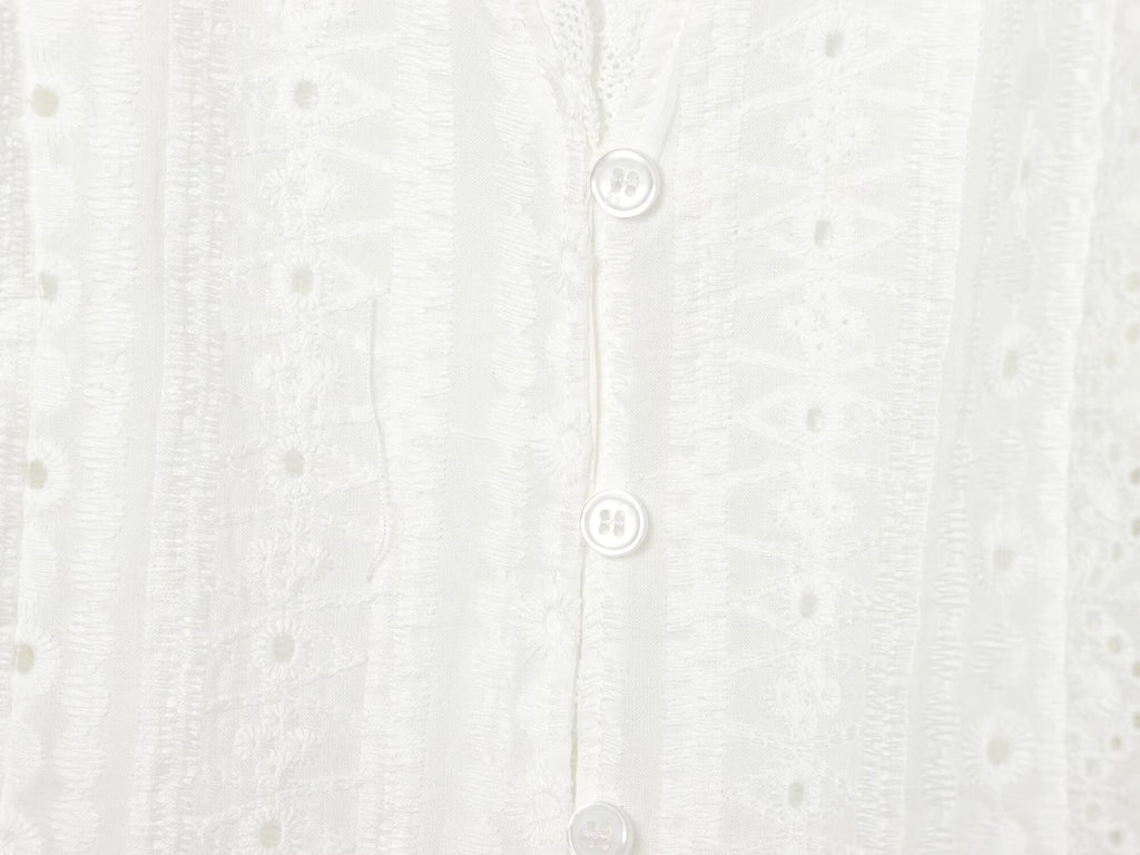 Women's hollowed out embroidered V-neck shirt
