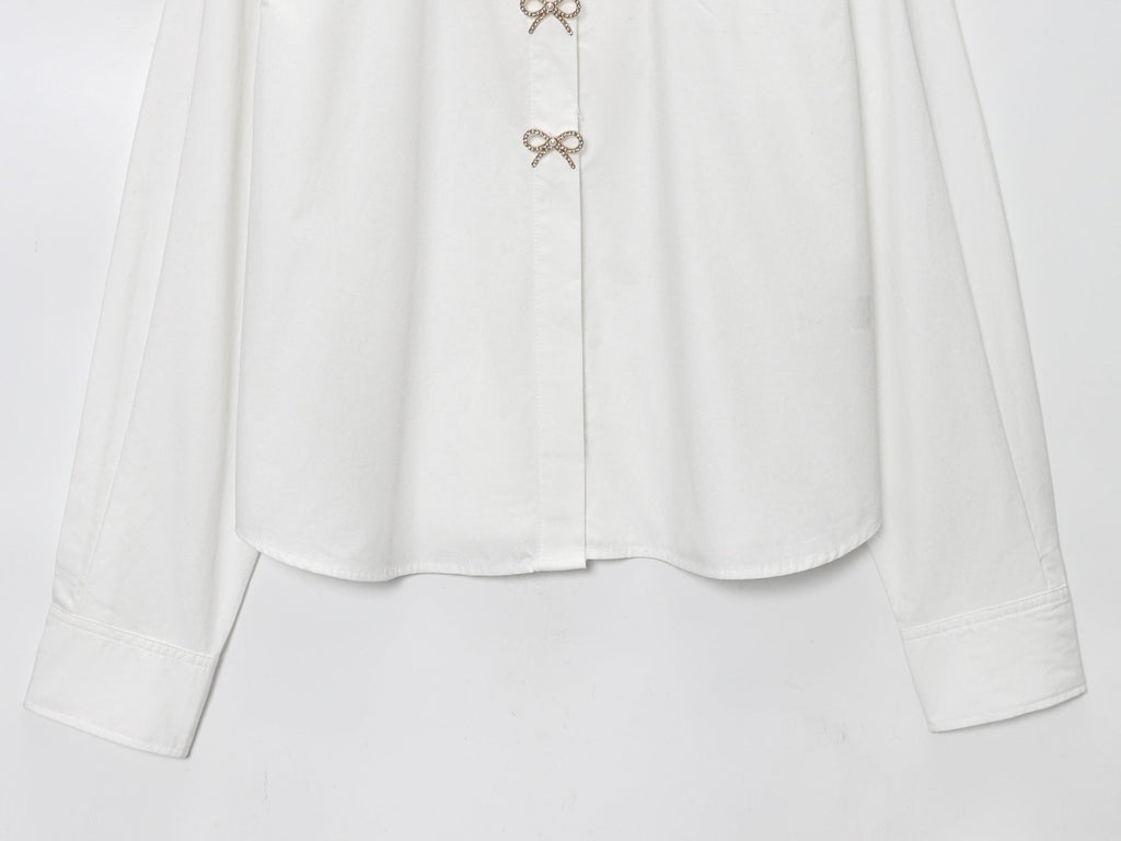 Women's jewelry button decoration poplin shirt