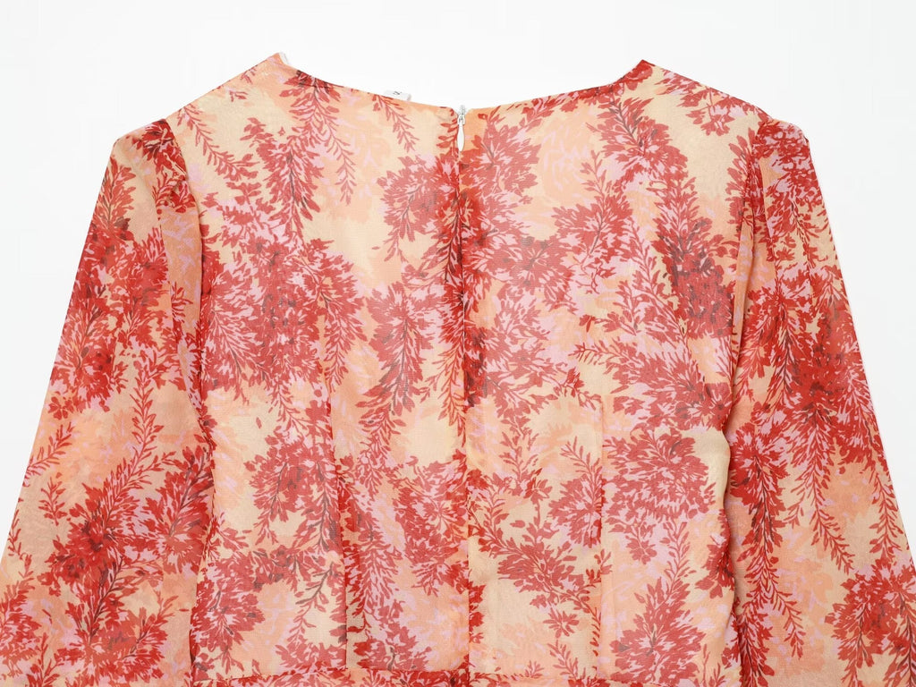 Women's V-neck printed ruffle mini dress