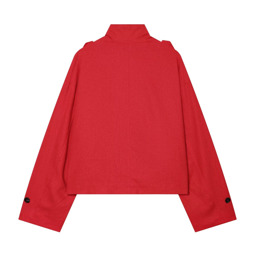 Women's standing collar linen blend Coat