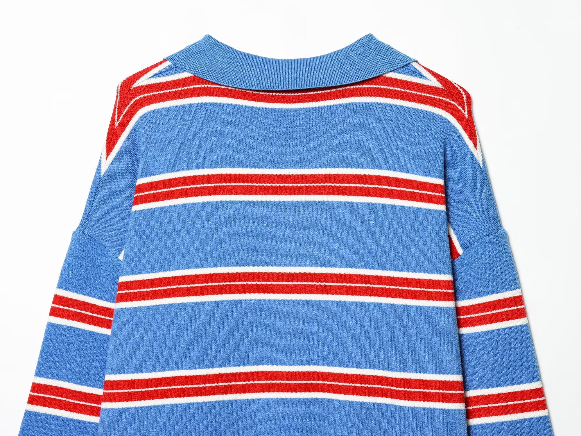Women's casual striped knitted polo shirt