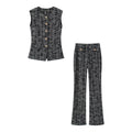 suit Women's 2 pieces button decoration texture vest style top+Flared pants