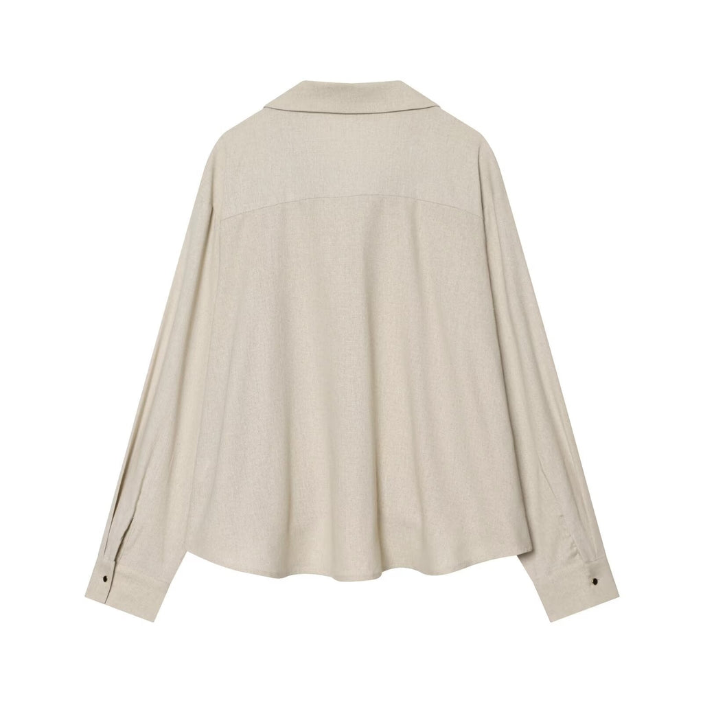 Women's fluffy hem linen blend shirt