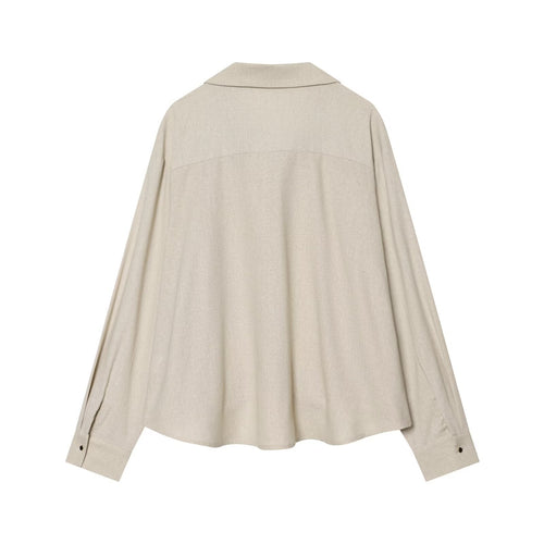 Women's fluffy hem linen blend shirt
